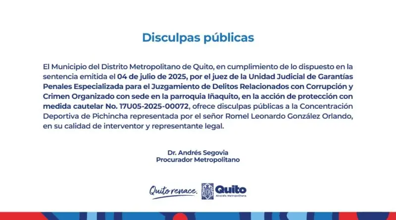 Quito ofrece disculpas tras sentencia judicial- Últimas noticias Ecuador